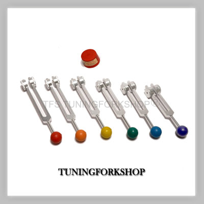 6 Sacred Solfeggio Tuning Forks with color balls